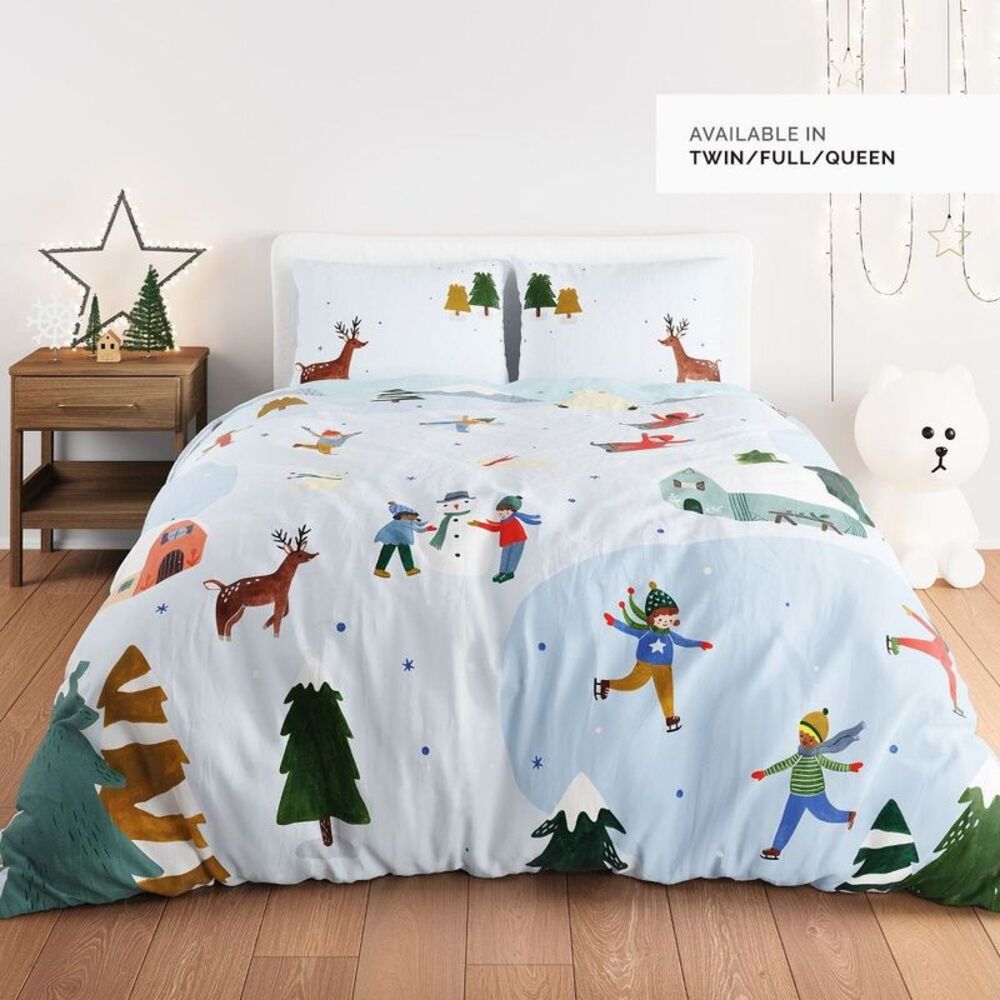 Open Box - Rookie Humans - Snowy Day Full/Queen Duvet & Pillowcase Blue